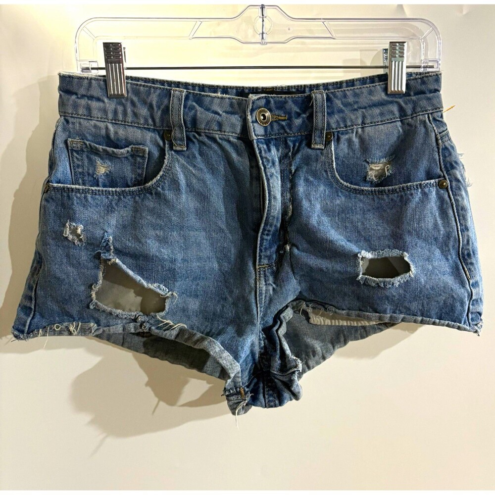 Empyre Women's Size 6 Blue Medium Wash Denim High-Rise Cut-Off Shorts 5-Pocket